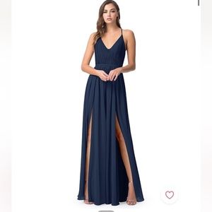Azazie bridesmaids dress in dark navy